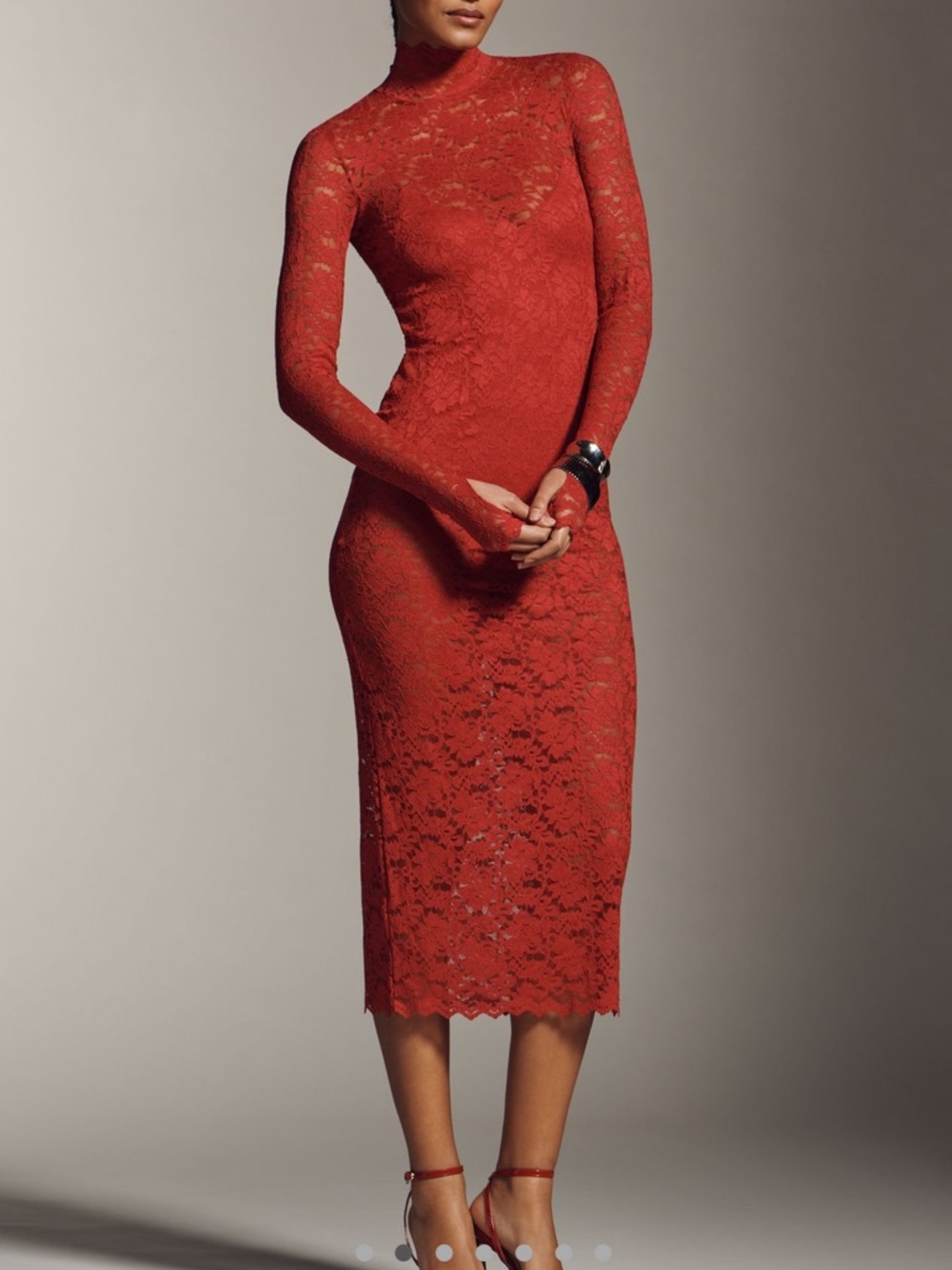 Anthropologie AFRM Joysel Lace Long-Sleeve Mock-Neck Slim Bodysuit Dress NEW - Picture 4 of 16